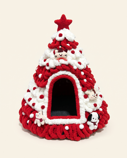 Knitten™ Christmas Tree Cat House — Hand-Crocheted