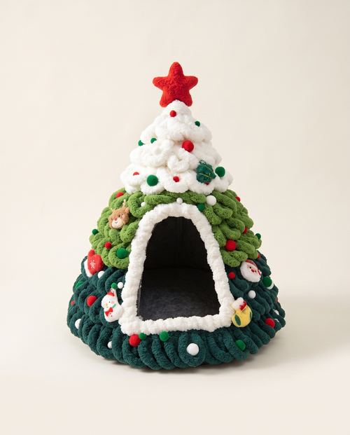 Knitten™ Christmas Tree Cat House — Hand-Crocheted