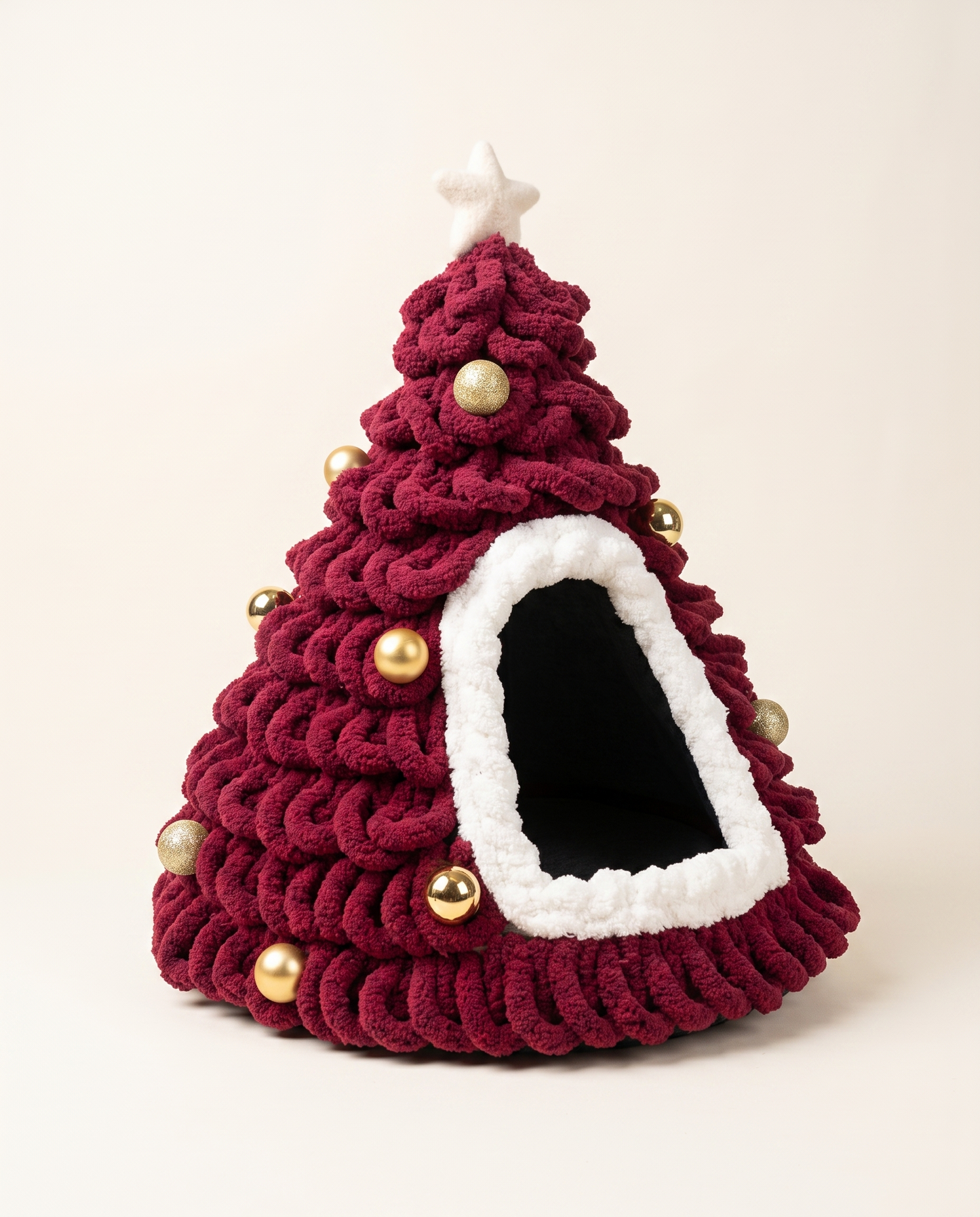 Knitten™ Christmas Tree Cat House — Hand-Crocheted